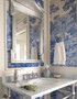 Blue Garden, printed mural wallpaper by Paul Montgomery. Blue panoramic in room.