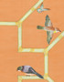 Chinese Trellis, printed mural wallpaper by Paul Montgomery. Tangerine detail shot.