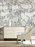 Equus, printed mural wallpaper by Paul Montgomery. Grey modern mural in room.