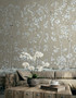 High Grove Steel, printed mural wallpaper by Paul Montgomery. Steel chinoiserie in room.