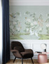 Maysong Mint Triptych, printed mural wallpaper by Paul Montgomery. Mint chinoiserie in room.