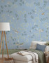 Richwood, printed mural wallpaper by Paul Montgomery. Blue chinoiserie in room.