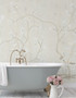 Solitude Lace, printed mural wallpaper by Paul Montgomery. Grey chinoiserie in room.