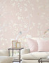 Spring Meadow, printed mural wallpaper by Ariel Okin for Paul Montgomery. Pink chinoiserie in room.