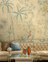 Trevarez Antiqued, printed mural wallpaper by Paul Montgomery. Beige chinoiserie in room.