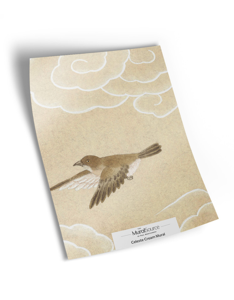 10" x 13" sample of Celeste Cream; cream yellow chinoiserie.