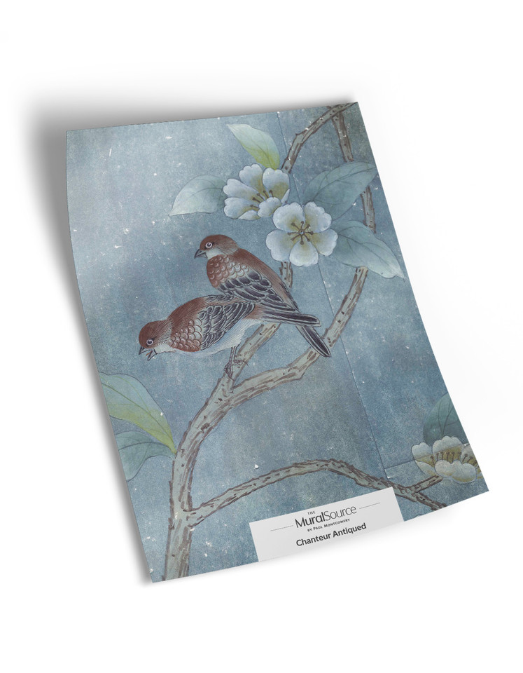10" x 13" sample of Chanteur Antiqued; blue/grey chinoiserie
