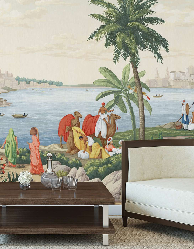 India, printed mural wallpaper by Paul Montgomery. Classic panoramic in room.