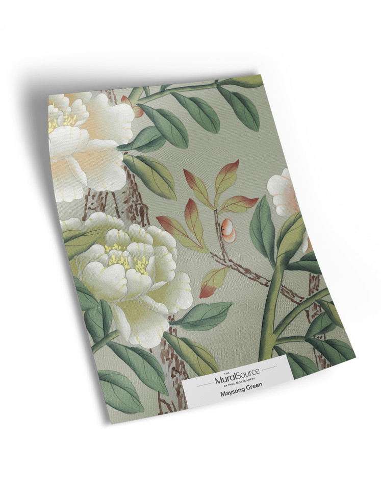 10" x 13" sample of Maysong Green; green chinoiserie