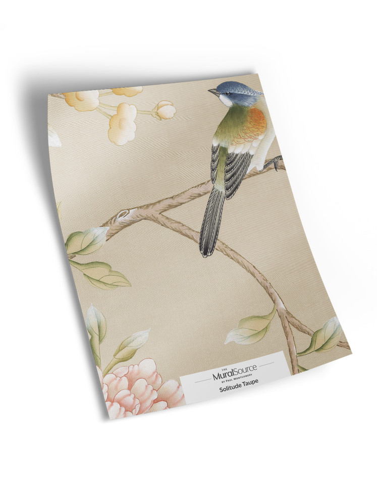 10" x 13" sample of Solitude Taupe; taupe chinoiserie