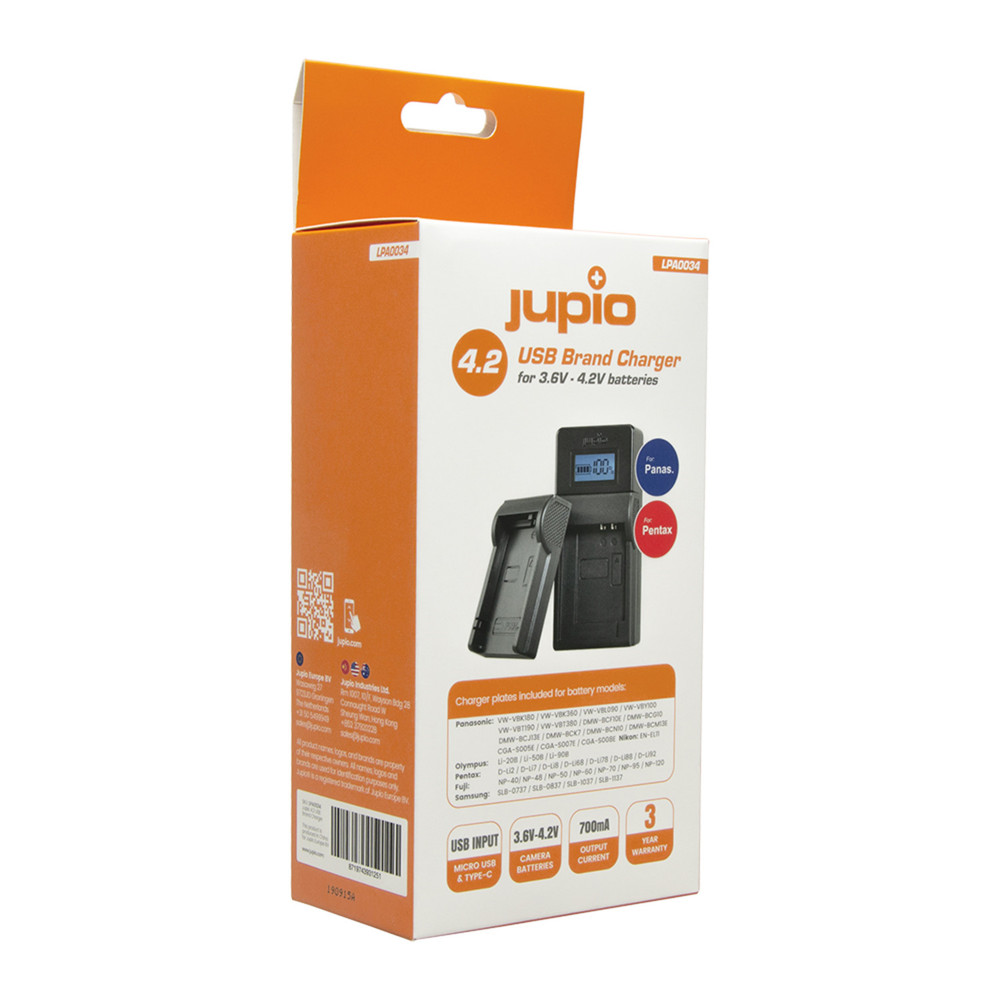 Jupio USB Brand Charger Kit 3.6V-4.2V batteries for Panasonic,Pentax