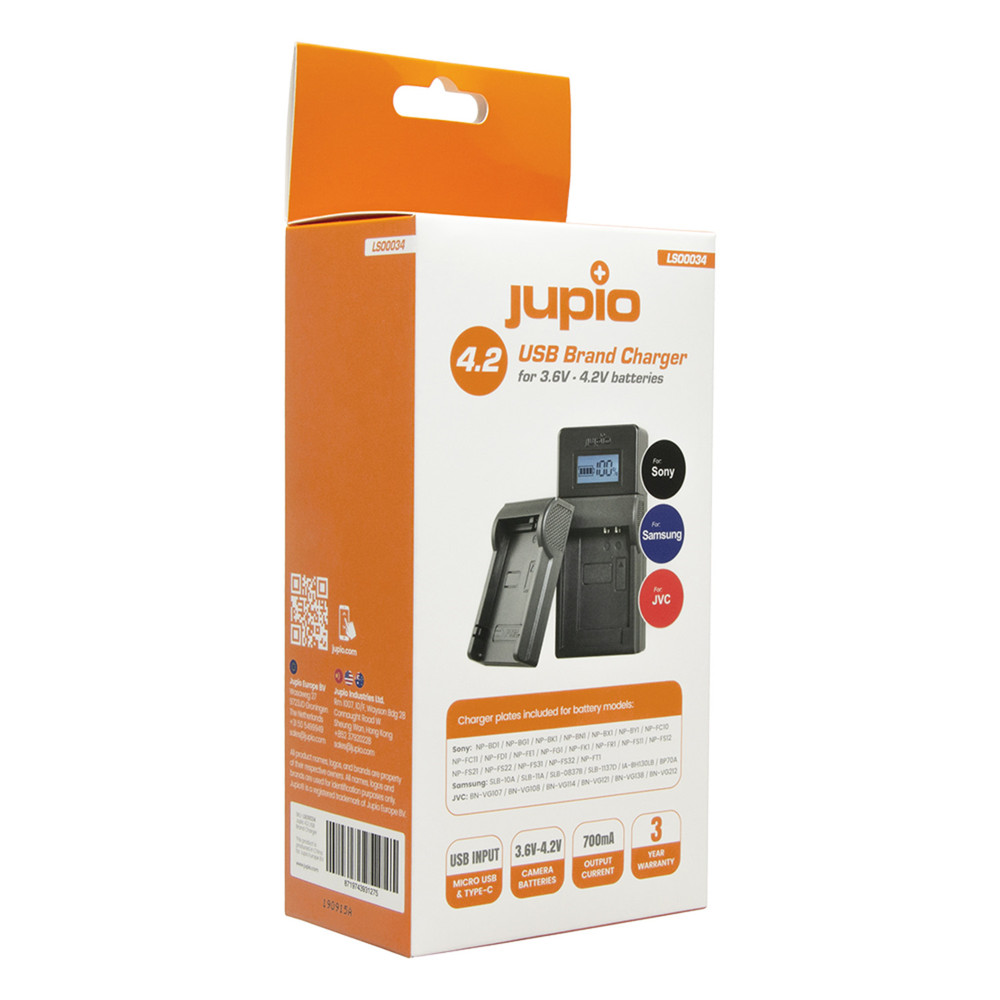 Jupio USB Brand Charger Kit for JVC/Samsung/Sony 3.6V-4.2V batteries
