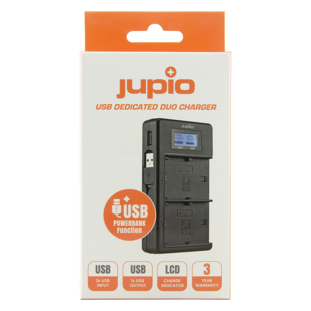 Jupio USB Dedicated Duo Charger LCD for Canon LP-E6 LP-E6N