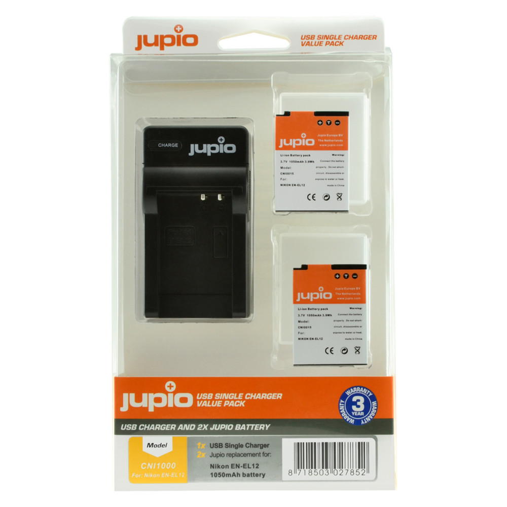 Jupio Value Pack: 2x Battery EN-EL12 + USB Single Charger