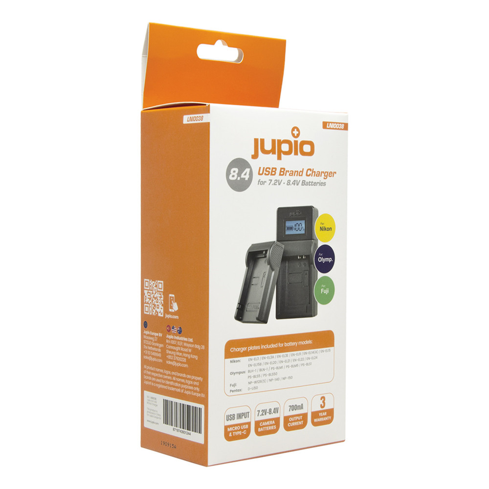 Jupio USB Brand Charger Kit for Fuji/Olympus/Nikon 7.2V-8.4V batteries (Open Box)