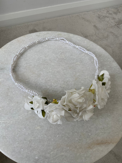 First Holy Communion Pearl & White Rose Floral Headband