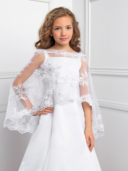 White Lace First Holy Communion Cape – Elegant Girls' Communion Capelet