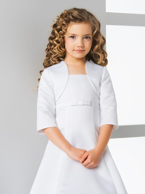 White Satin Communion Jacket with 3/4 Length Sleeves - Size 140cm