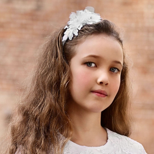 Communion Headband with flowers and lace