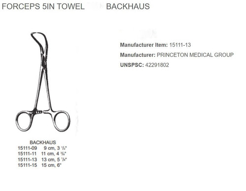 PRINCETON LORNA TOWEL FORCEPS 5.4" (13cm) STAINLESS, MADE IN GERMANY, CE MARKED