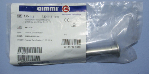 GIMMI T.8041.12 ALPHAPORT TROCAR MANDRIN 12.5 MM W/L 70 MM, BLUNT TIP