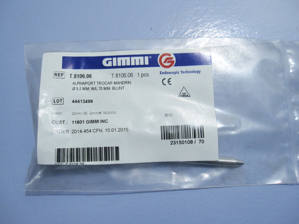 GIMMI T.8106.06 ALPHAPORT TROCAR MANDRIN 05.5 MM W/L 70 MM, BLUNT