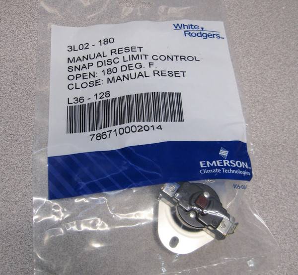 LOT 2X White Rodgers Manual Reset Snap Disc Limit Control L180 3L02-180 Emerson
