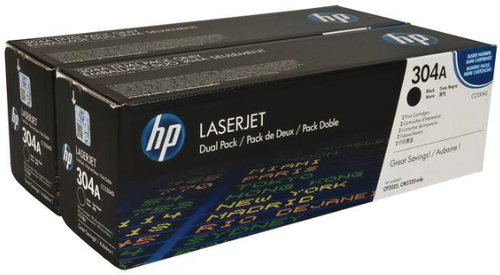 Original HP 304A CC530AD Black LaserJet Toner Cartridges Dual Pack 2-Pack