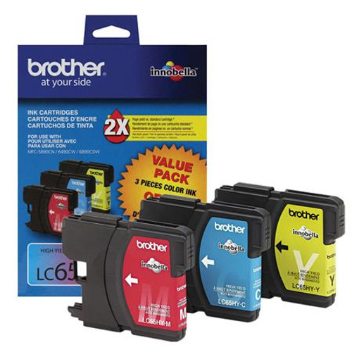 Original Brother LC-65 Color Ink Cartridges Cyan Magenta Yellow Pack of 3 Original Brother LC-65 Color Ink Cartridges Cyan Magenta Yellow Pack of 3