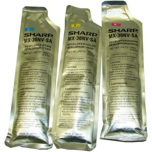 Original Sharp MX-2310 MX-36NVSA Color Developer Kit Cyan Magenta Yellow
