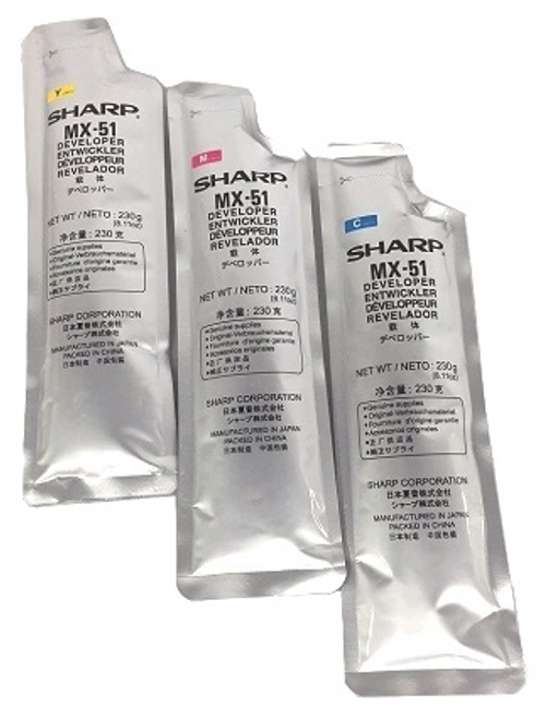 Original Sharp MX-4101 MX-51NVSA Color Developer Kit Cyan Magenta Yellow