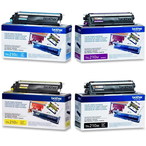 Original Brother TN-210 Toner Cartridge Set TN-210BK, TN-210C, TN-210M, TN-210Y, Black, Cyan, Magenta and Yellow Original Brother TN-210 Toner Cartridge Set TN-210BK, TN-210C, TN-210M, TN-210Y, Black, Cyan, Magenta and Yellow