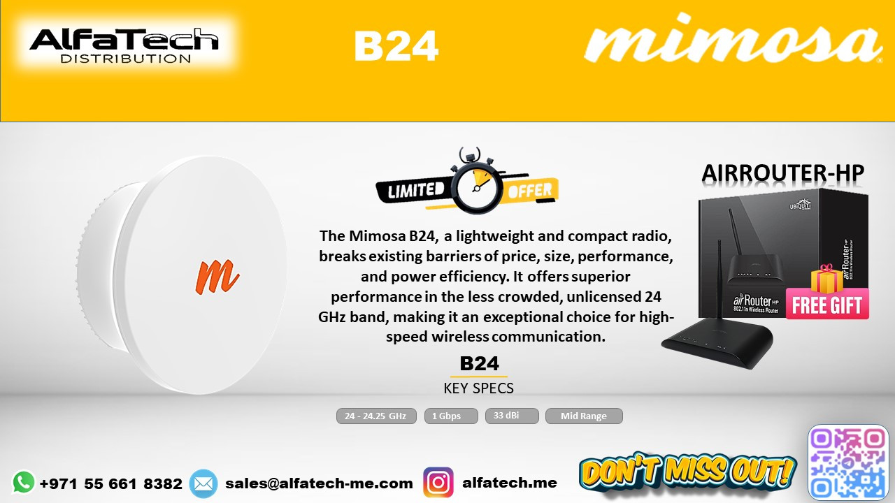 Mimosa B24: High-Speed 24GHz Backhaul Radio for Fiber-Like Wireless Connectivity