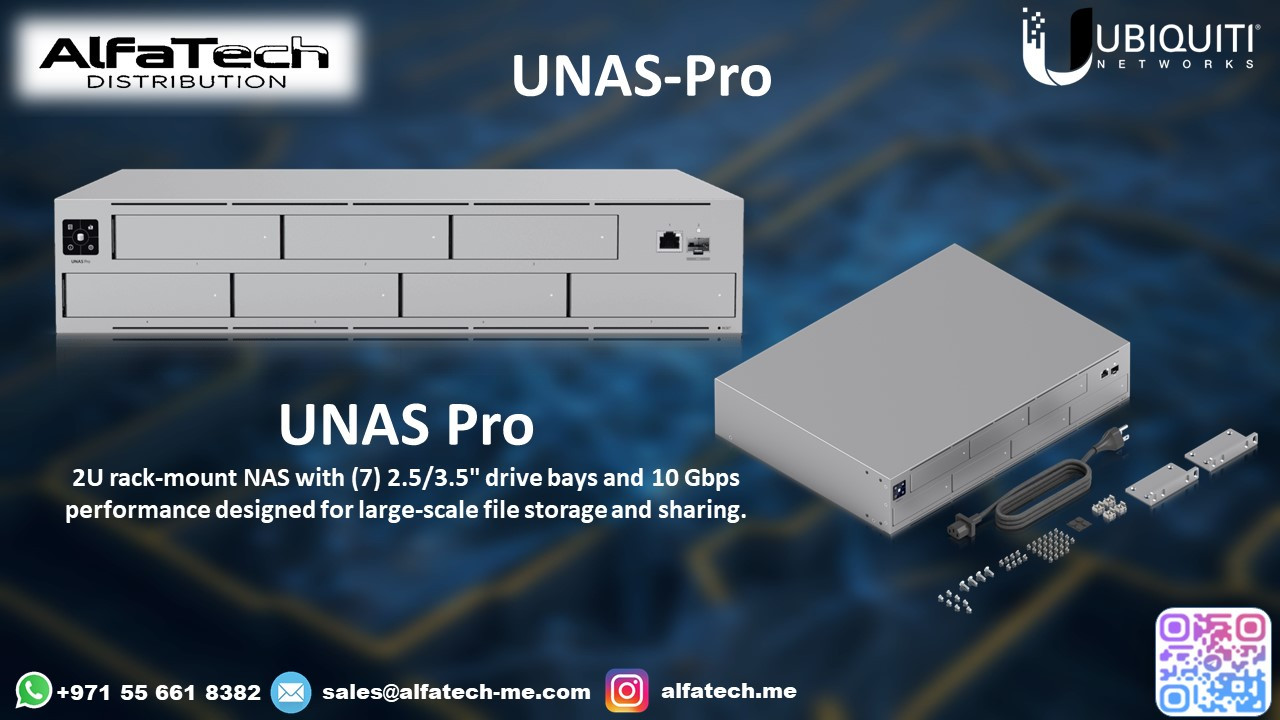 Ubiquiti UNAS Pro: High-Performance 2U Rack-Mount NAS with Seven Drive Bays and 10Gbps Throughput