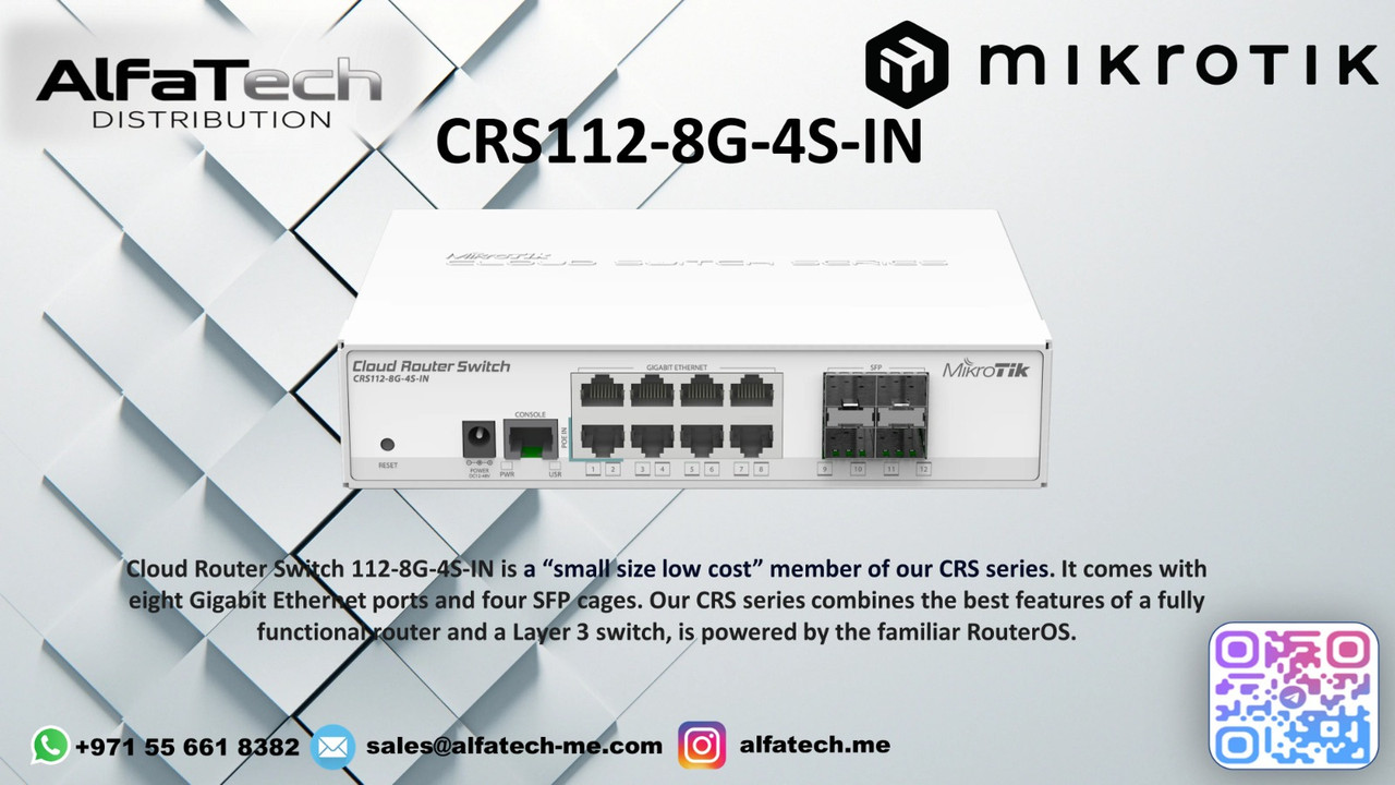 MikroTik CRS112-8G-4S-IN: Compact Gigabit Cloud Router Switch with SFP Uplink Options