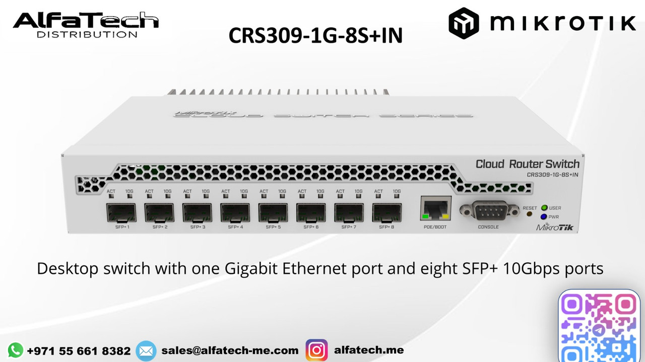 MikroTik CRS309-1G-8S+IN: 8-Port 10G SFP+ Cloud Router Switch with Compact and Fanless Design