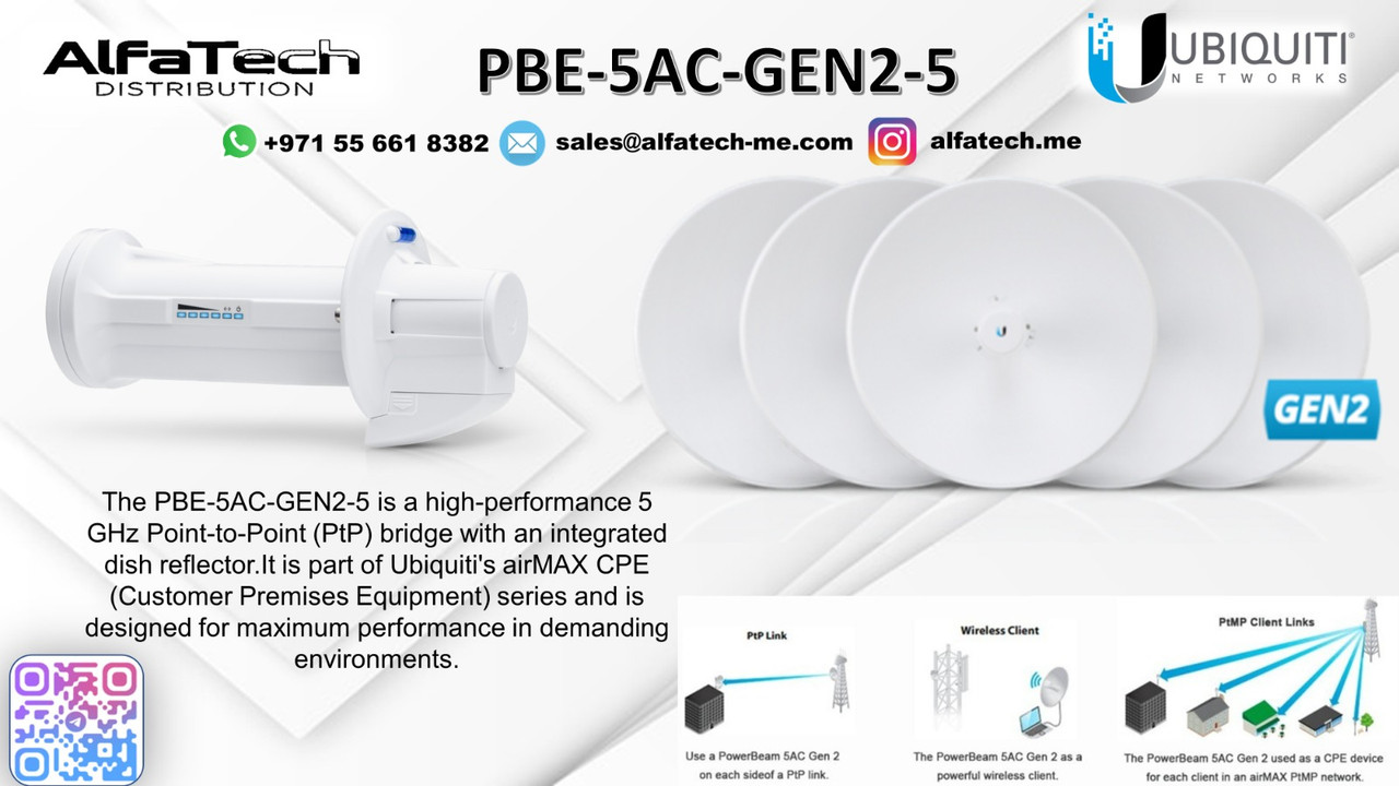 Ubiquiti PowerBeam 5AC Gen2 (PBE-5AC-GEN2-5) – High-Performance 5 GHz Point-to-Point Bridge