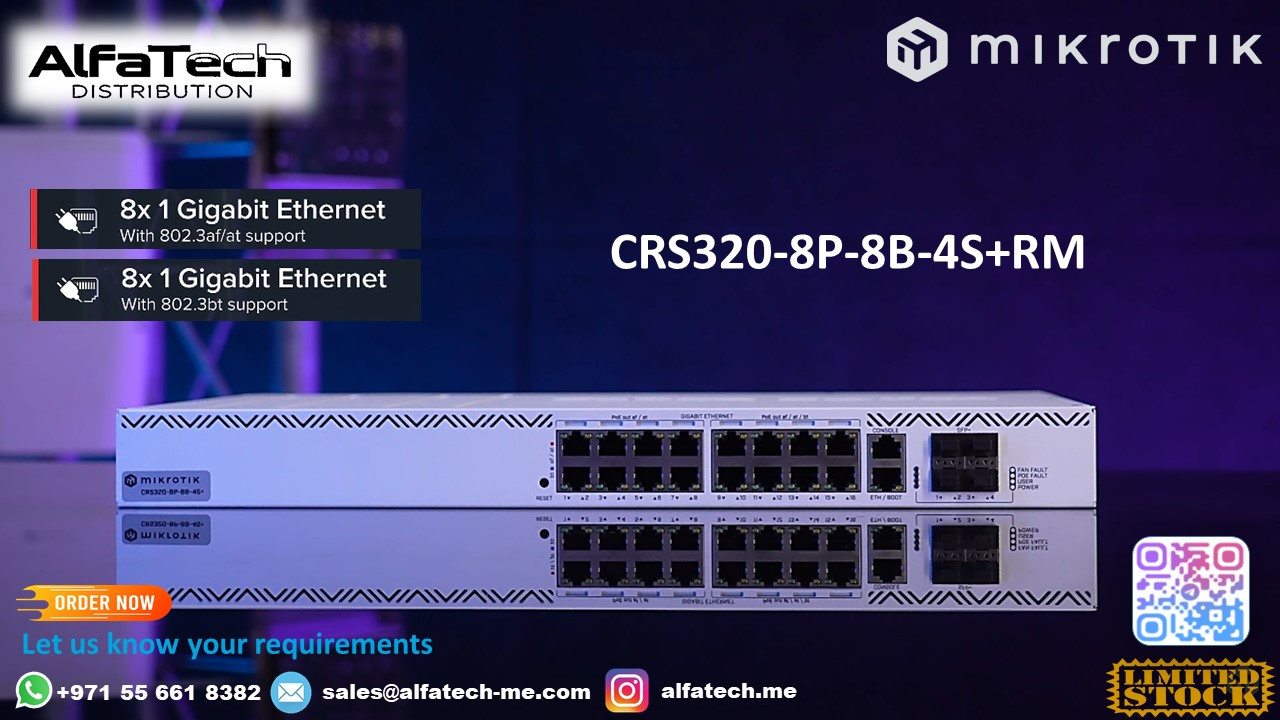 الطاقة الذكية والتجميع عالي السرعة باستخدام جهاز ميكروتيك طراز CRS320-8P-8B-4S+RM