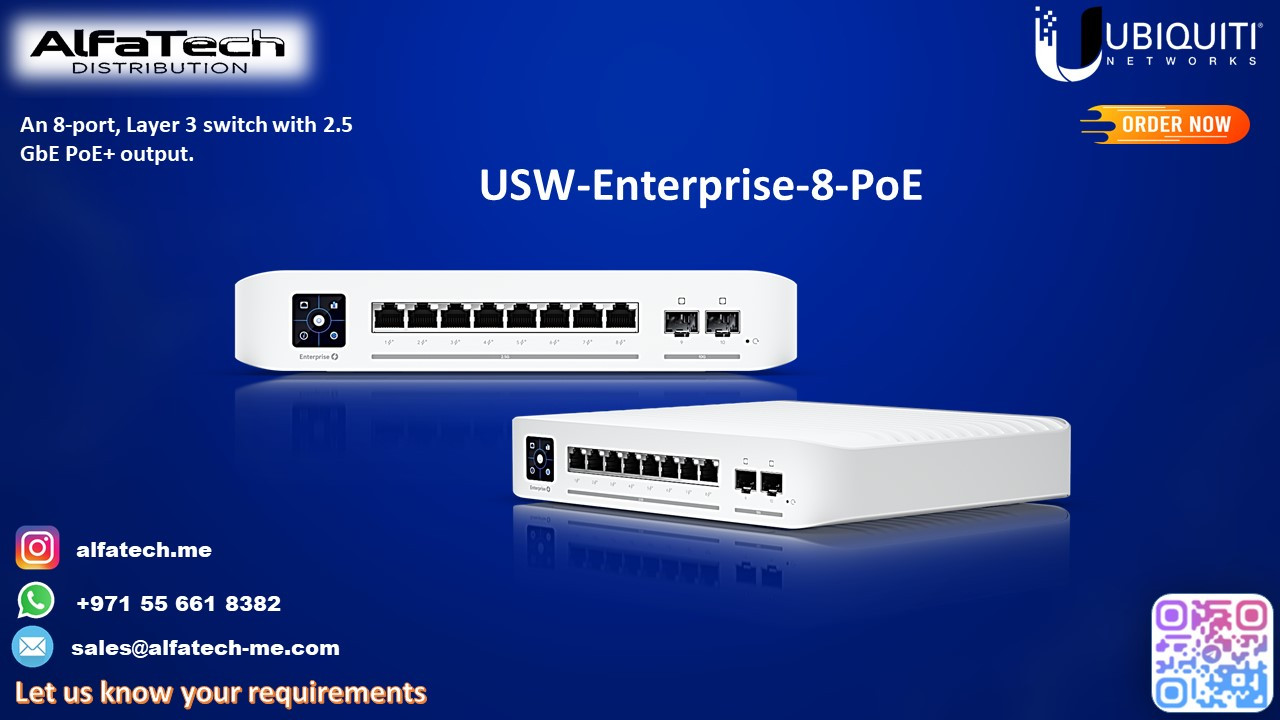 Ubiquiti USW-Enterprise-8-PoE – Layer 3 Managed PoE Switch with 2.5GbE Performance and Full UniFi Integration