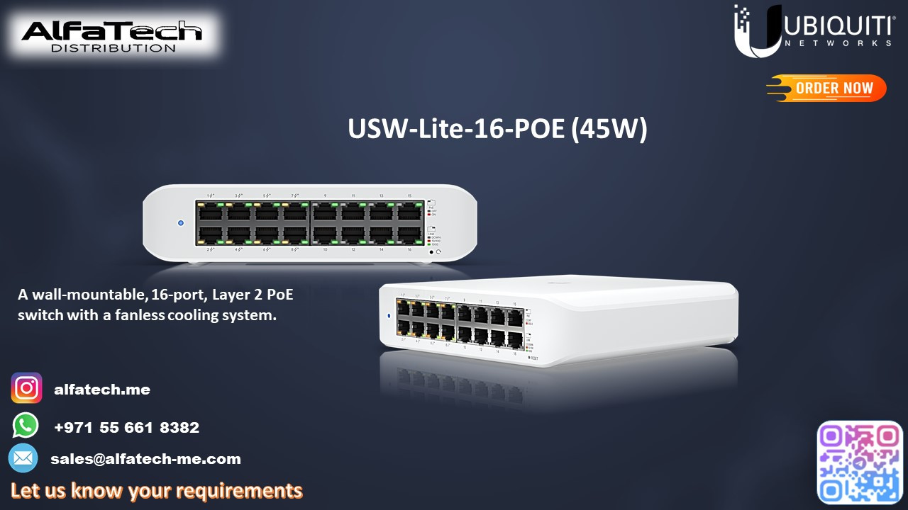 Ubiquiti USW-Lite-16-PoE – Compact Gigabit Layer 2 Switch with 45W PoE Budget