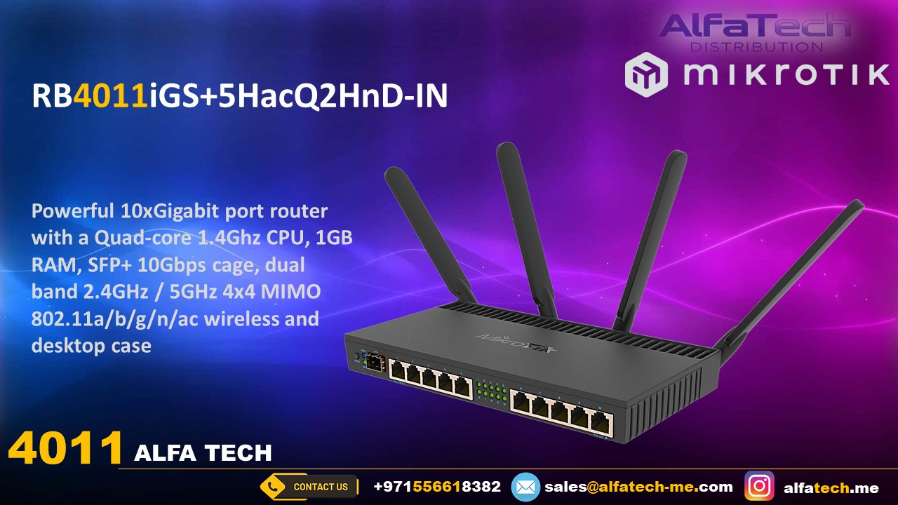 MikroTik RB4011iGS+5HacQ2HnD-IN – High-Performance Dual-Band WiFi Router with 10 Gigabit Ports and 10G SFP+ Uplink