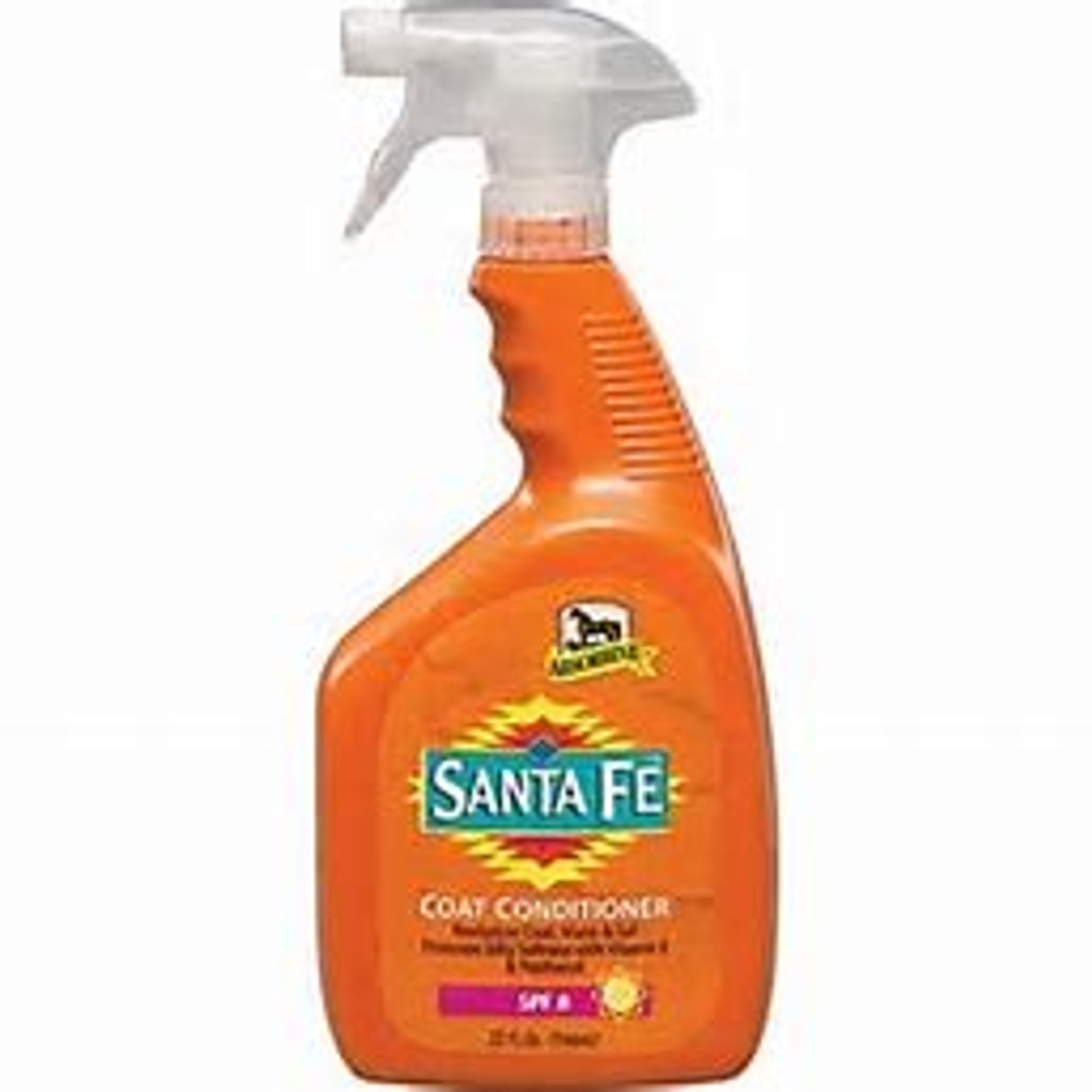 Absorbine® Santa Fe™ Coat Conditioner & Sunscreen
Absorbine® Santa Fe™ Coat Conditioner & Sunscreen deep-conditions, repels dirt after grooming, and fights sun-fade. It is specially formulated by hair care professionals and top groomers to outshine, out-clean, and outperform other grooming products. Enriched with silk proteins to revitalize coat, mane, and tail, it is created and formulated with Vitamin E, panthenol, and SPF 8, and acts as a repeller against dust and dirt. It is saddle-area safe to create a slip-free shine.

Features:

Specially formulated with vitamin E, panthenol, and silk proteins
Revitalizes coat, mane, and tail
SPF8 offers long-lasting protection from the sun
Repels dust and dirt
No-slip safe so it's safe under saddle