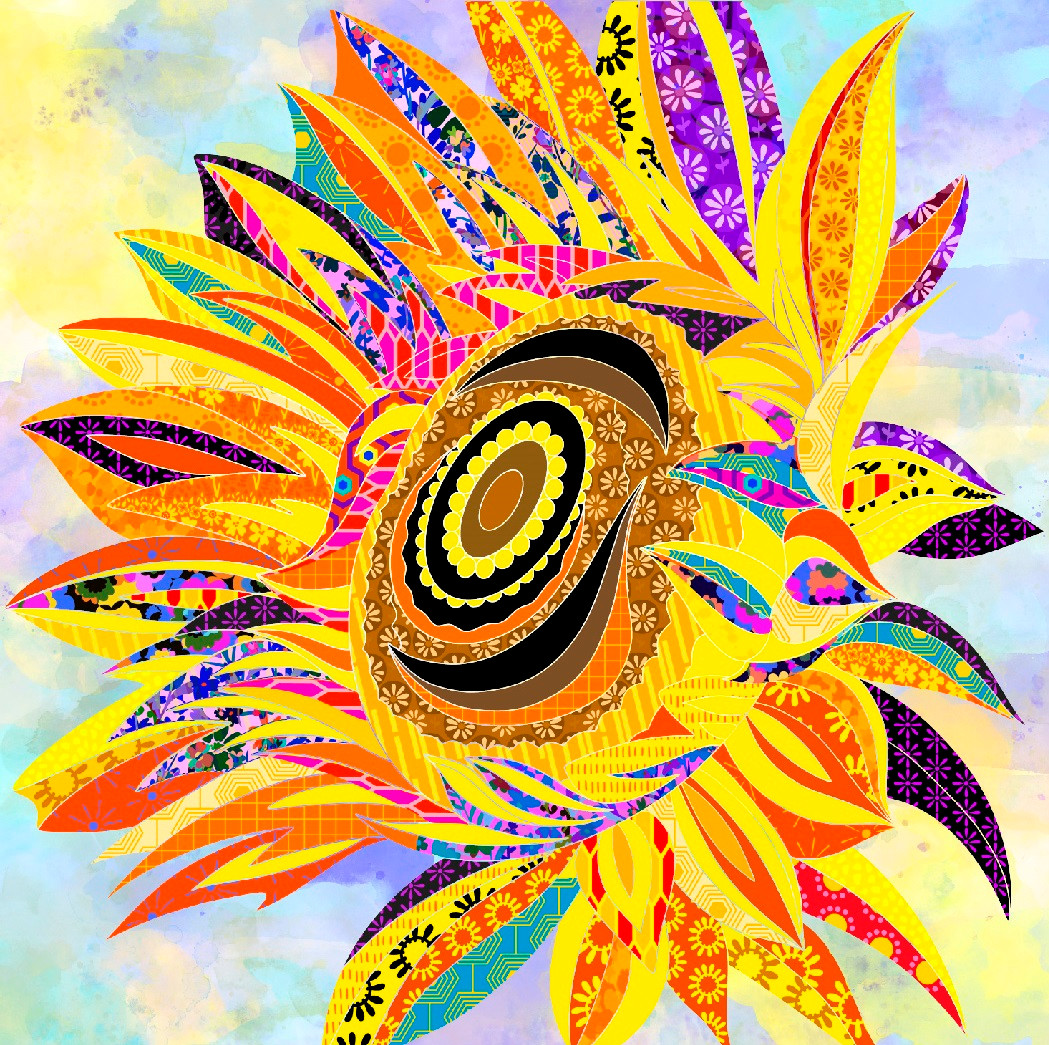 Sunflower Bright Applique Panel - The Iowa Quilt Block