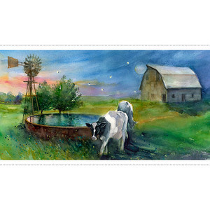 Country Living - Night On The Farm Panel 24" x 42" Country Living - Night On The Farm Panel 24" x 42"