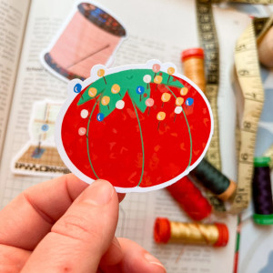 Red Pin Cushion Vinyl Sticker