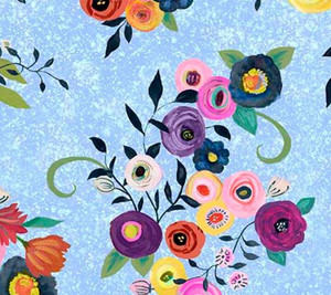 Blooming Bouquet Watercolor Floral Toss -  Blue