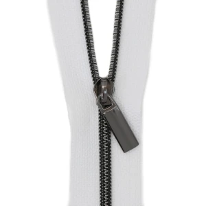 White #3 Nylon Gunmetal Coil Zippers: 3 Yards with 9 Pulls