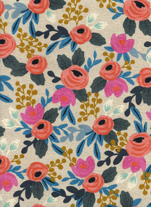 Les Fleurs - Rosa Floral - Natural Canvas Fabric