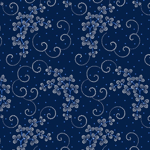 Danbury - Dotted Leaf and Scroll - Navy Danbury - Dotted Leaf and Scroll - Navy