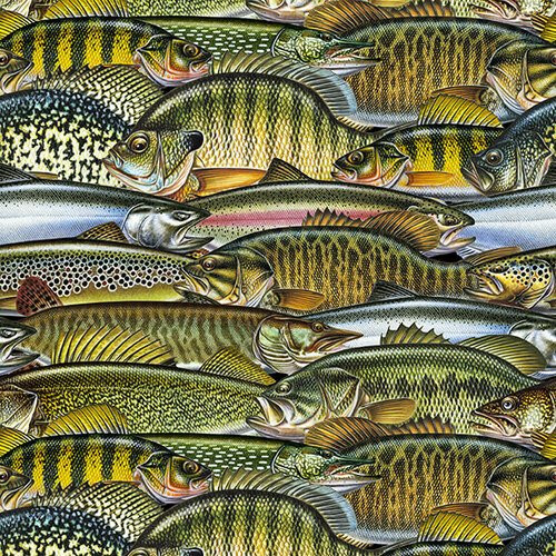 Keep It Reel-B-1357-60 Olive Fish Collage Keep It Reel-B-1357-60 Olive Fish Collage
